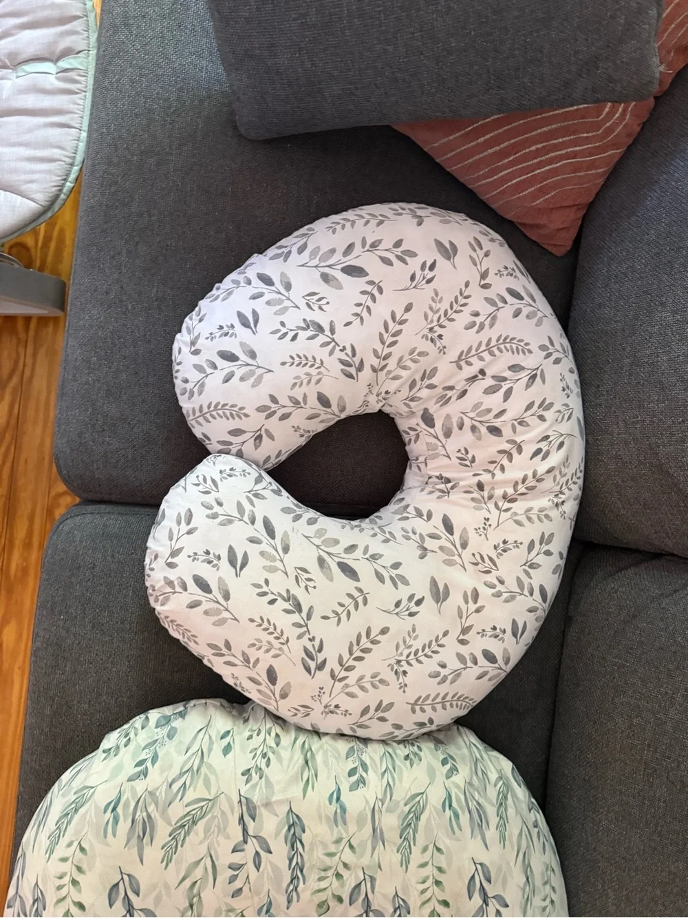 Nursing Support Pillow with Gray Leaf Print